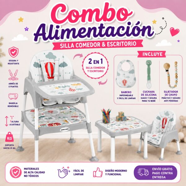 Combo De Alimentación 4 En 1 Silla Comedor Y Escritorio Para Bebé