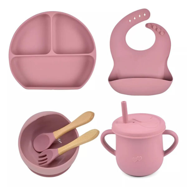 Set De Vajilla De Silicona Antideslizante Para Bebés 6 En 1