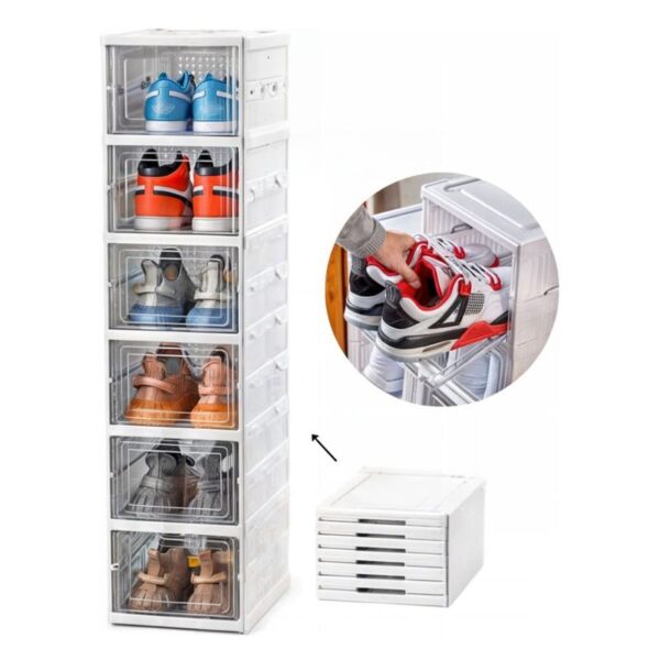 Zapatero Plegable 6 Niveles Multiusos Con Puertas Transparentes