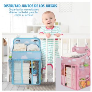 1772208535Organizador de cuna Azul 2 Bolso Colgante Desmontable Con 5 Compartimentos Para Bebé