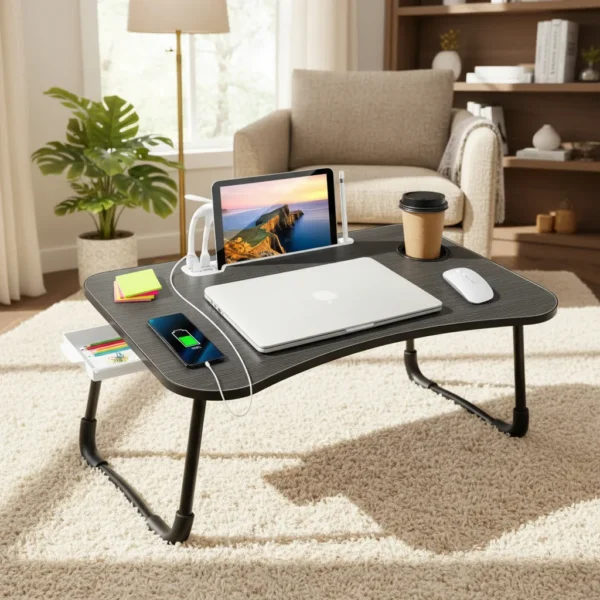 Mesa Plegable Multifuncional Para Cama Y Sofá Con 4 Puertos USB