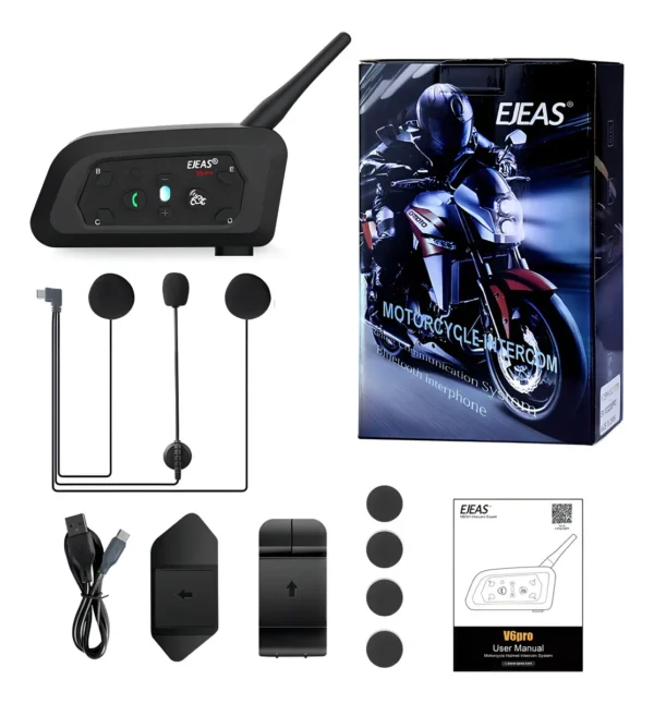 Intercomunicador Bluetooth Ejeas V6 Pro Para Casco | Comunicación Hasta 6 Pilotos e Impermeable