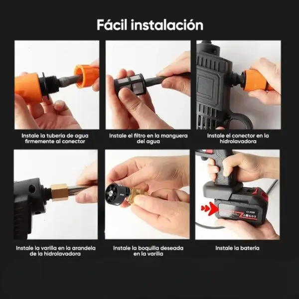 Hidrolavadora Inalámbrica 48V A Presión | Pistola Con Boquilla 6 En 1 Y Maletín