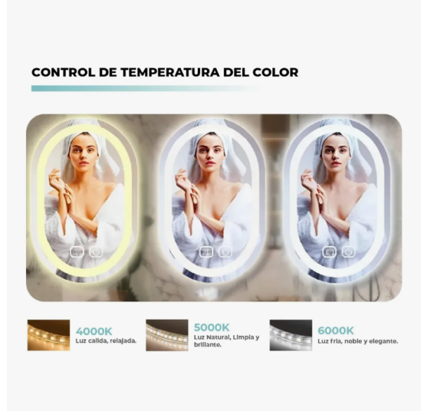 Espejo Ovalado Con Luz LED 3 Tonos