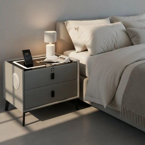 Mesa De Noche Inteligente Smartnight 5 En 1 Con Bloqueo Por Huella