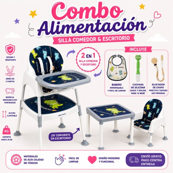Combo De Alimentación 4 En 1 Silla Comedor Y Escritorio Para Bebé