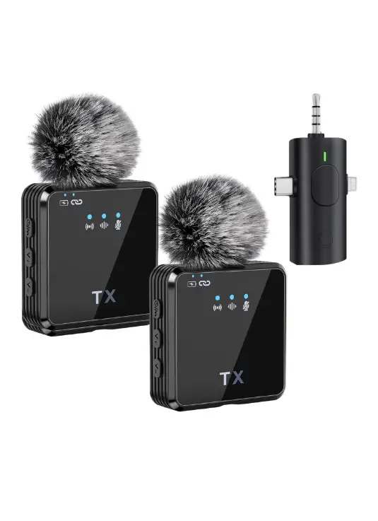 Kit X2 Micrófonos Solapa Inalámbricos Receptor 3 en 1 Premium
