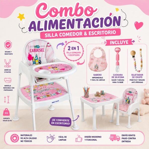 Combo De Alimentación 4 En 1 Silla Comedor Y Escritorio Para Bebé