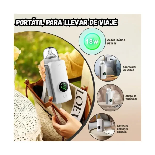 Calentador De Biberón Recargable E Inalámbrico Con Pantalla Digital LED