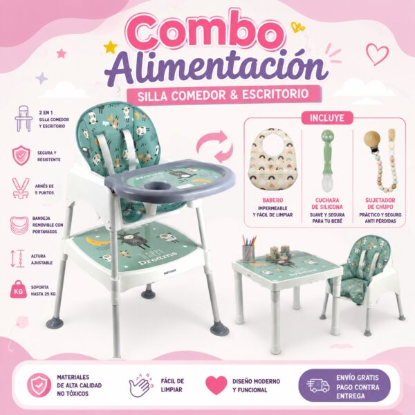 Combo De Alimentación 4 En 1 Silla Comedor Y Escritorio Para Bebé