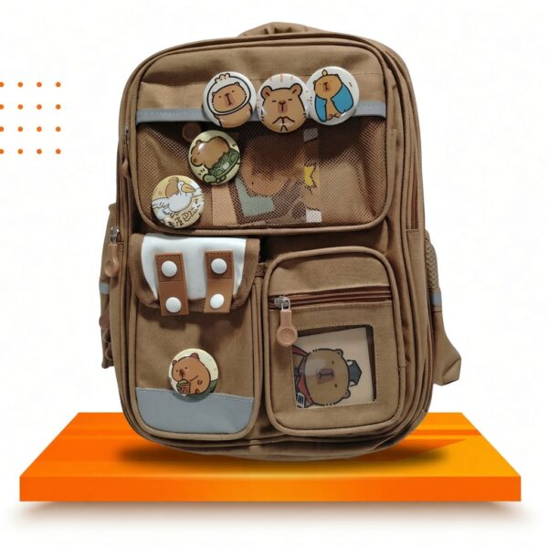 Bolso Morral Capibara Con Pines Decorativos | Mochila Escolar Kawaii Multiusos