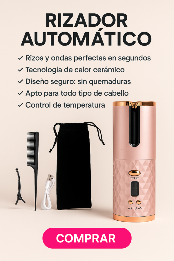 Rizador Inalámbrico Automático Para Cabello Con Pantalla Y Ajuste De Temperatura
