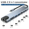 Hub Adaptador USB-C 8 En 1 En Aluminio Con HDMI 4K Y Puerto RJ45 Ethernet